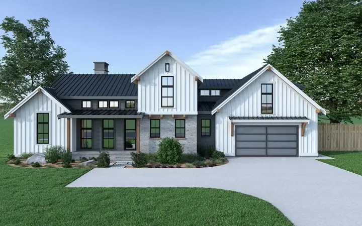 Modern Farmhouse house plans 20-170 - front exterior, 2,013 sq ft, 3 bed, 2 bath house plans | Monster House Plans