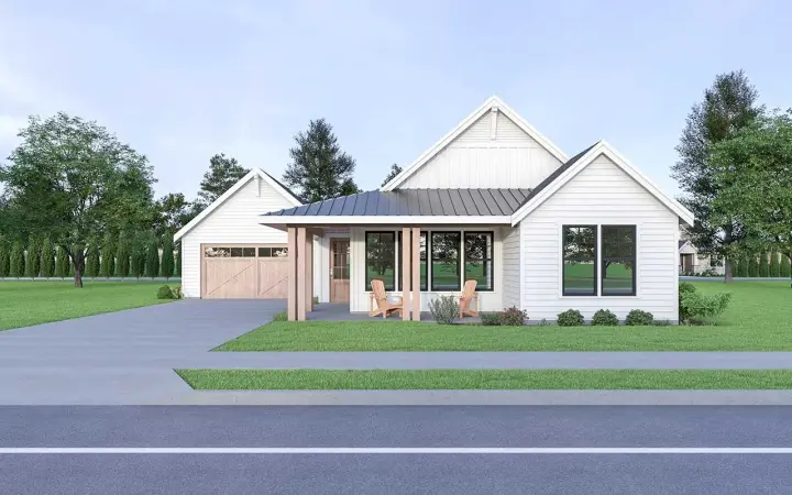 Modern Farmhouse house plans 20-200 - front exterior, 1,677 sq ft, 3 bed, 2 bath house plans | Monster House Plans