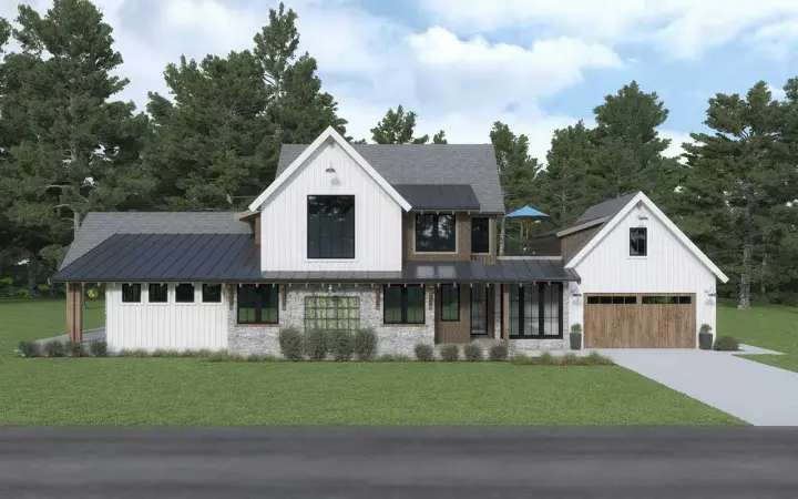 Modern Farmhouse house plans 20-216 - front exterior, 2,681 sq ft, 3 bed, 2 bath house plans | Monster House Plans
