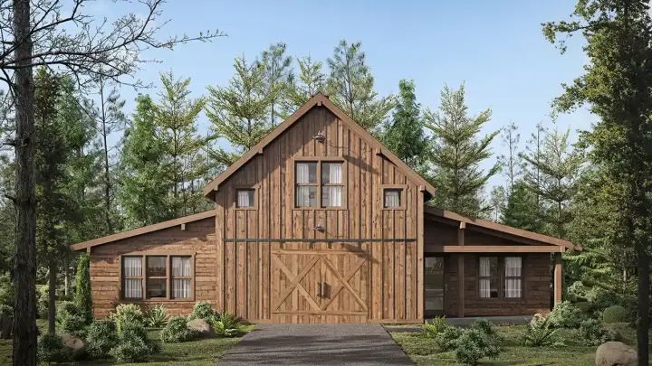 Barndominium house plans 20-265 - front exterior, 1,580 sq ft, 1 bed, 1 bath house plans | Monster House Plans