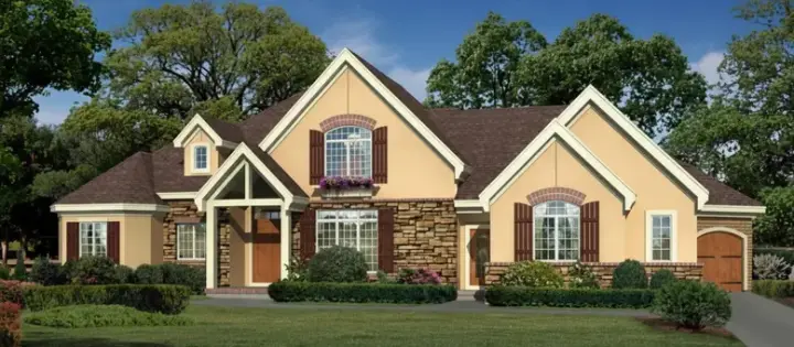 French Country house plans 21-1002 - front exterior, 3,876 sq ft, 4 bed, 3 bath house plans | Monster House Plans