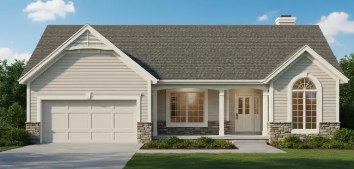Traditional house plans 21-1036 - front exterior, 1,667 sq ft, 3 bed, 2 bath house plans | Monster House Plans