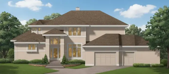 Prairie house plans 21-1048 - front exterior, 3,246 sq ft, 4 bed, 3 bath house plans | Monster House Plans