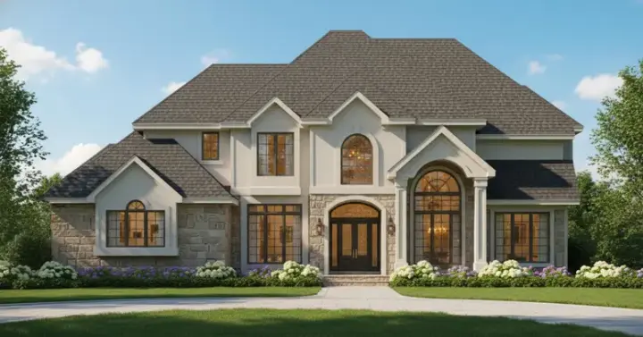 Luxury house plans 21-1067 - front exterior, 3,714 sq ft, 4 bed, 3 bath house plans | Monster House Plans