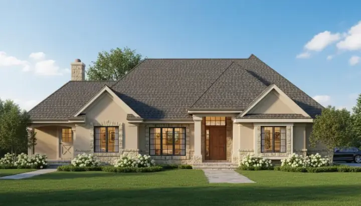 Traditional house plans 21-107 - front exterior, 1,804 sq ft, 3 bed, 2 bath house plans | Monster House Plans