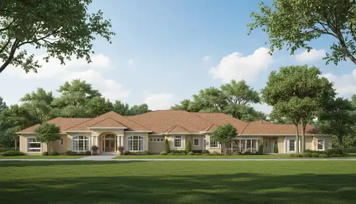 Traditional house plans 21-366 - front exterior, 9,976 sq ft, 4 bed, 6 bath house plans | Monster House Plans