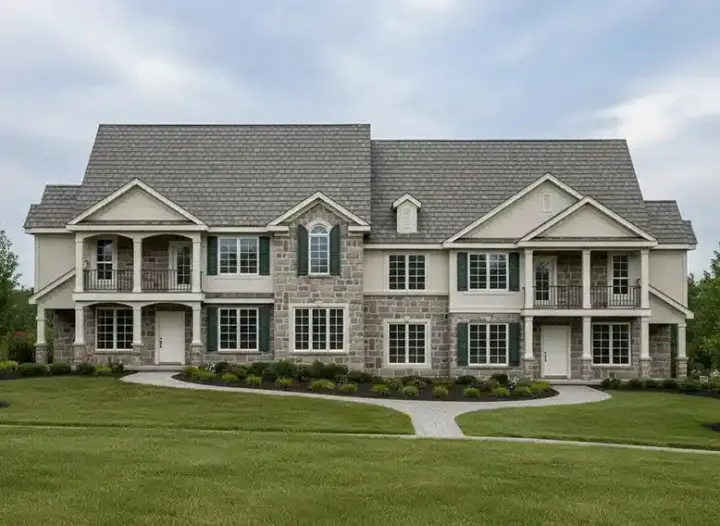 Traditional house plans 21-404 - front exterior, 9,682 sq ft, 20 bed, 20 bath house plans | Monster House Plans