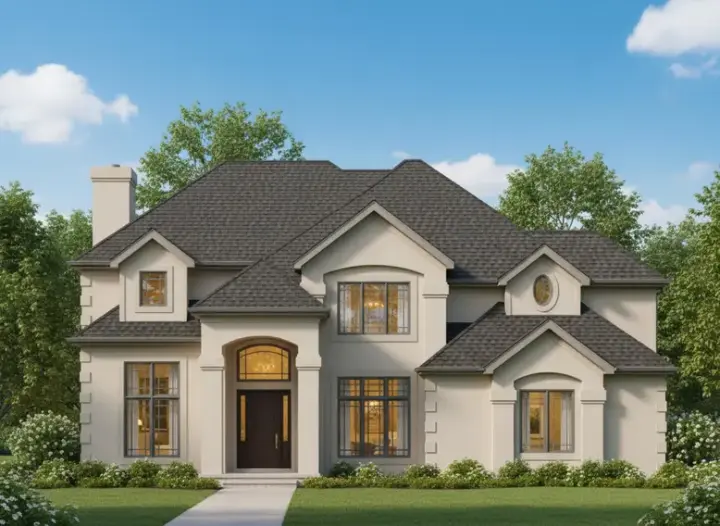 European house plans 21-492 - front exterior, 3,616 sq ft, 4 bed, 4 bath house plans | Monster House Plans