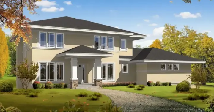 Prairie house plans 21-523 - front exterior, 2,922 sq ft, 4 bed, 3 bath house plans | Monster House Plans