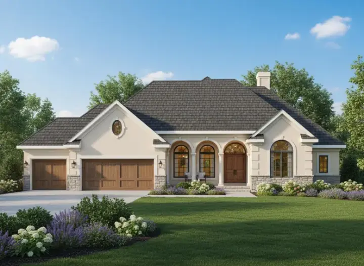 Mediterranean house plans 21-532 - front exterior, 3,462 sq ft, 3 bed, 2 bath house plans | Monster House Plans