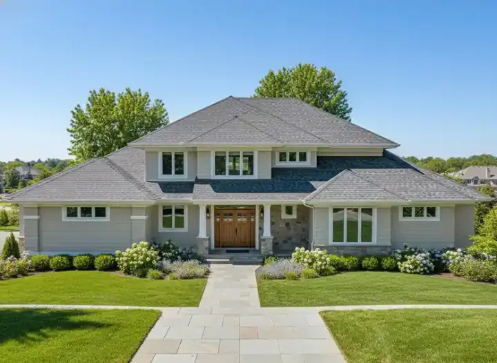 Prairie house plans 21-548 - front exterior, 3,897 sq ft, 4 bed, 4 bath house plans | Monster House Plans