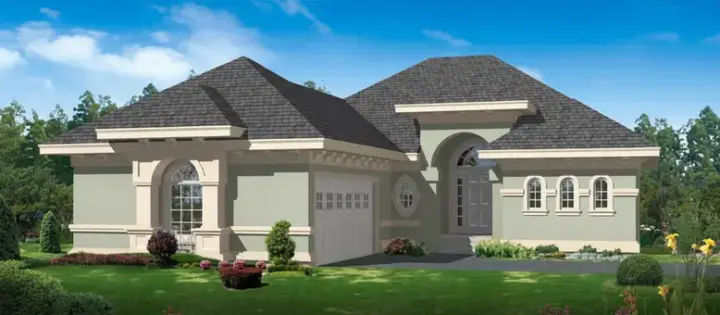 Mediterranean house plans 21-634 - front exterior, 1,371 sq ft, 1 bed, 1 bath house plans | Monster House Plans