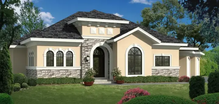 Tuscan house plans 21-696 - front exterior, 4,077 sq ft, 4 bed, 3 bath house plans | Monster House Plans