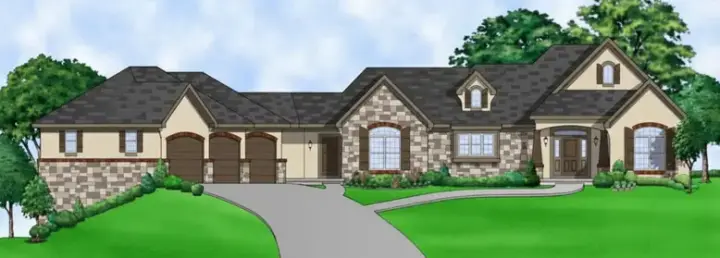 Ranch house plans 21-728 - front exterior, 4,032 sq ft, 4 bed, 3 bath house plans | Monster House Plans