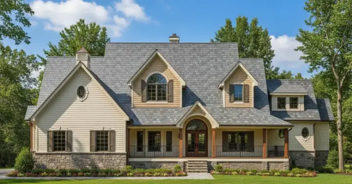 Farmhouse house plans 21-730 - front exterior, 4,604 sq ft, 4 bed, 4 bath house plans | Monster House Plans