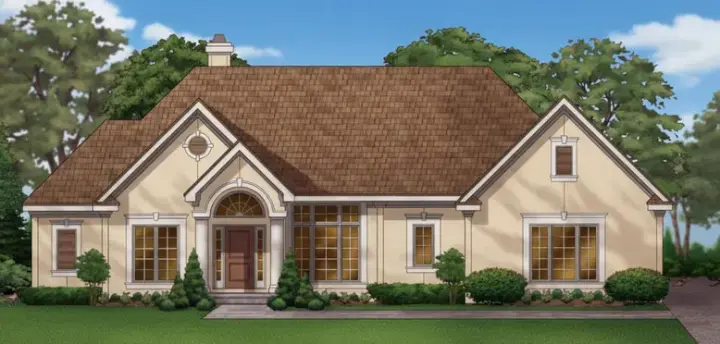 European house plans 21-770 - front exterior, 2,729 sq ft, 4 bed, 2 bath house plans | Monster House Plans
