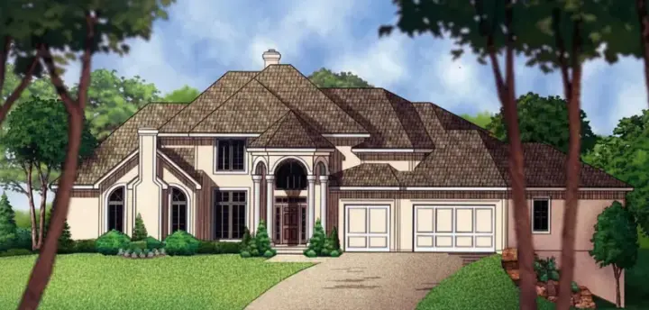 Mediterranean house plans 21-773 - front exterior, 3,510 sq ft, 4 bed, 3 bath house plans | Monster House Plans