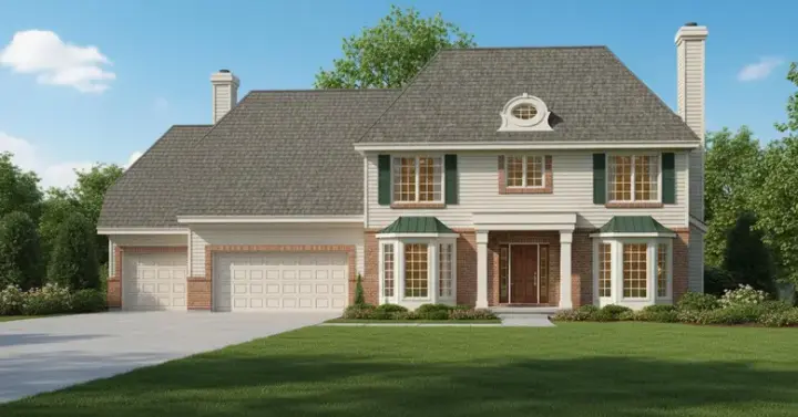 Early American house plans 21-777 - front exterior, 2,929 sq ft, 4 bed, 3 bath house plans | Monster House Plans