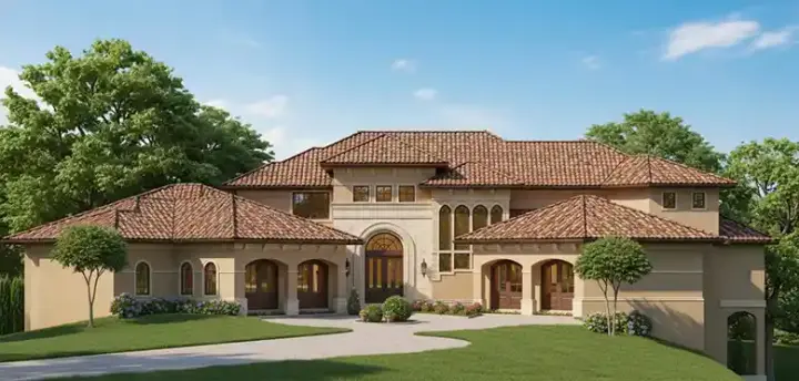 Mediterranean house plans 21-999 - front exterior, 7,269 sq ft, 5 bed, 5 bath house plans | Monster House Plans
