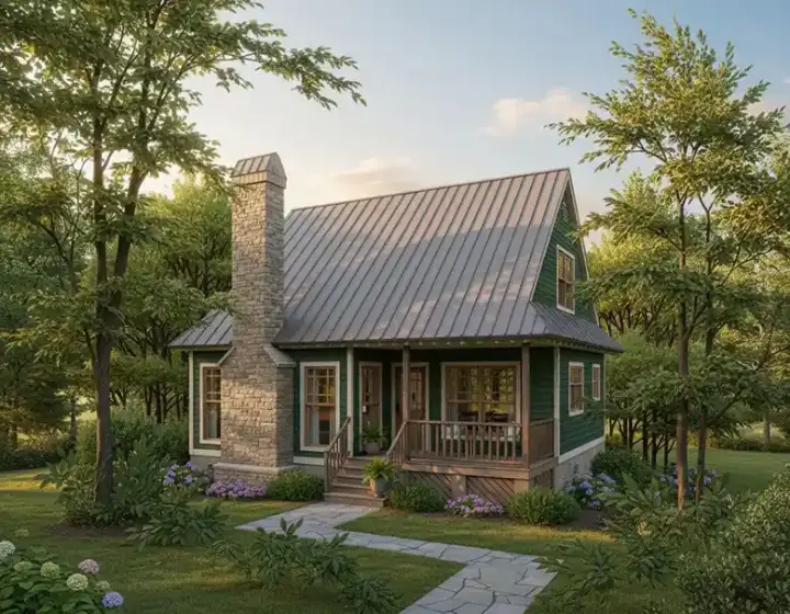 Country house plans 22-105 - front exterior, 1,028 sq ft, 3 bed, 1 bath house plans | Monster House Plans