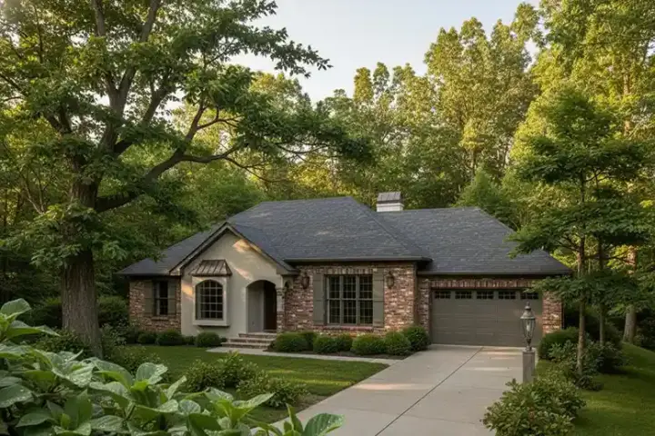 European house plans 22-109 - front exterior, 1,388 sq ft, 3 bed, 2 bath house plans | Monster House Plans