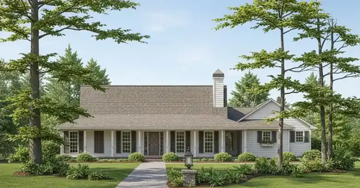 Country house plans 22-121 - front exterior, 1,550 sq ft, 3 bed, 2 bath house plans | Monster House Plans