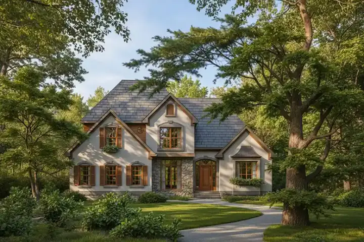 European house plans 22-146 - front exterior, 1,854 sq ft, 3 bed, 2 bath house plans | Monster House Plans