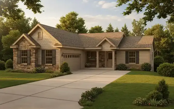 Traditional house plans 23-102 - front exterior, 1,315 sq ft, 3 bed, 2 bath house plans | Monster House Plans