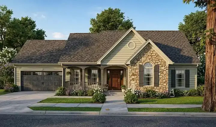 Traditional house plans 23-112 - front exterior, 1,498 sq ft, 3 bed, 2 bath house plans | Monster House Plans