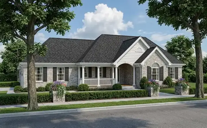 Southern house plans 23-132 - front exterior, 1,611 sq ft, 3 bed, 2 bath house plans | Monster House Plans