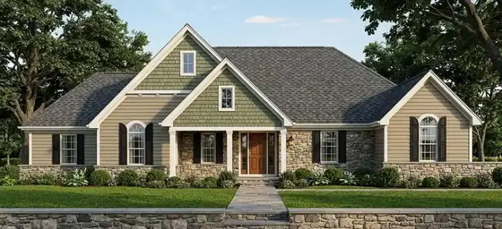 Traditional house plans 23-135 - front exterior, 1,615 sq ft, 3 bed, 2 bath house plans | Monster House Plans