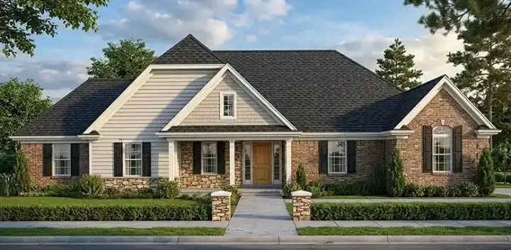 Traditional house plans 23-142 - front exterior, 1,663 sq ft, 3 bed, 2 bath house plans | Monster House Plans