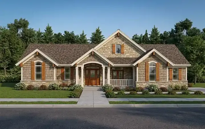 English Country house plans 23-152 - front exterior, 1,940 sq ft, 3 bed, 2 bath house plans | Monster House Plans