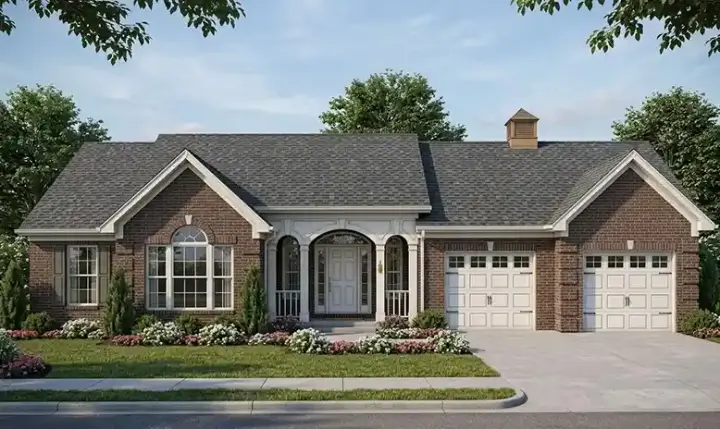 European house plans 23-155 - front exterior, 1,751 sq ft, 3 bed, 2 bath house plans | Monster House Plans