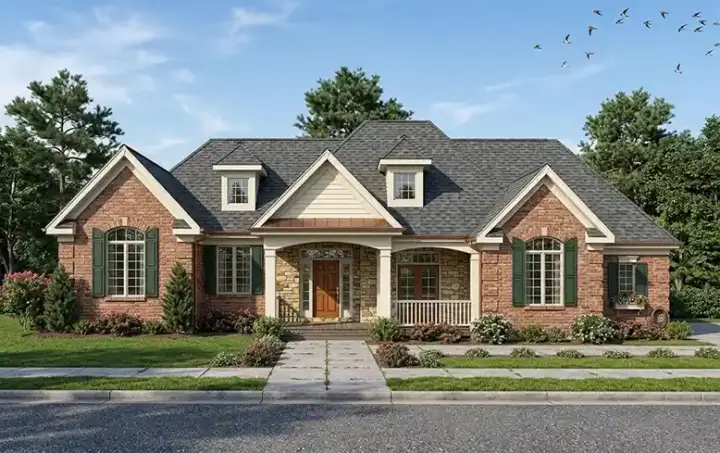 European house plans 23-158 - front exterior, 1,940 sq ft, 3 bed, 2 bath house plans | Monster House Plans