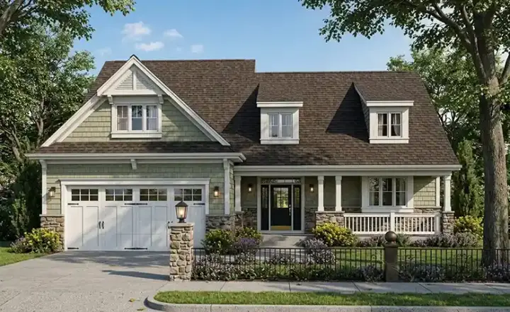 Bungalow house plans 23-236 - front exterior, 2,132 sq ft, 4 bed, 2 bath house plans | Monster House Plans