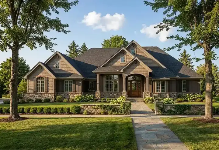 Bungalow house plans 23-391 - front exterior, 5,068 sq ft, 5 bed, 3 bath house plans | Monster House Plans
