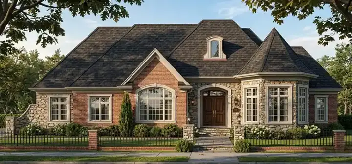 European house plans 23-393 - front exterior, 5,377 sq ft, 3 bed, 2 bath house plans | Monster House Plans