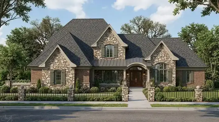 English Country house plans 23-405 - front exterior, 5,072 sq ft, 4 bed, 3 bath house plans | Monster House Plans