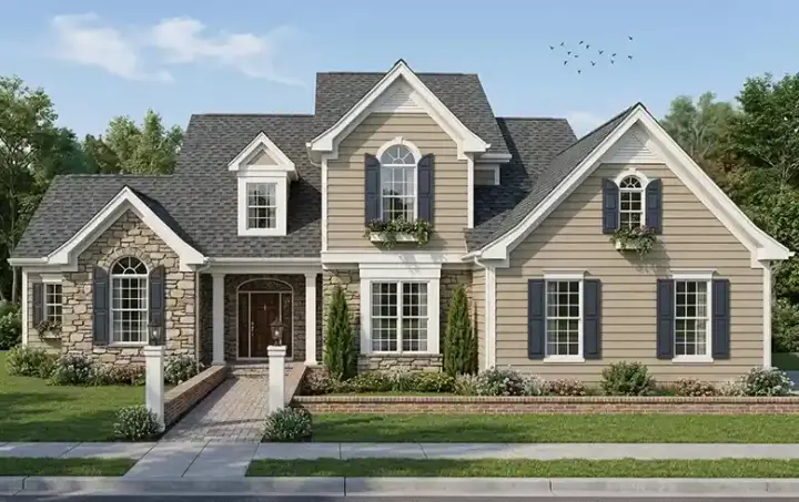 Country house plans 23-409 - front exterior, 2,597 sq ft, 4 bed, 3 bath house plans | Monster House Plans