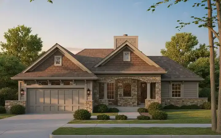 Country house plans 23-410 - front exterior, 1,309 sq ft, 3 bed, 2 bath house plans | Monster House Plans