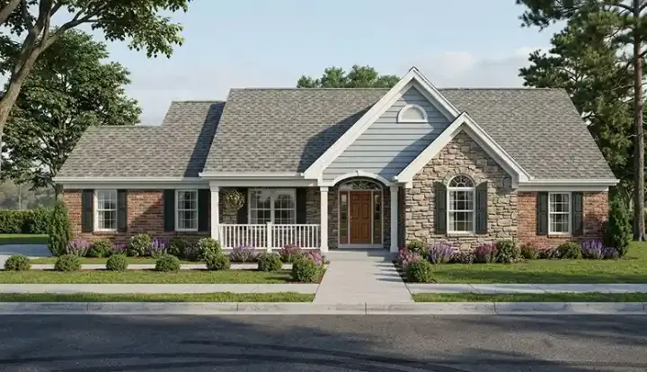 Country house plans 23-469 - front exterior, 1,953 sq ft, 3 bed, 2 bath house plans | Monster House Plans