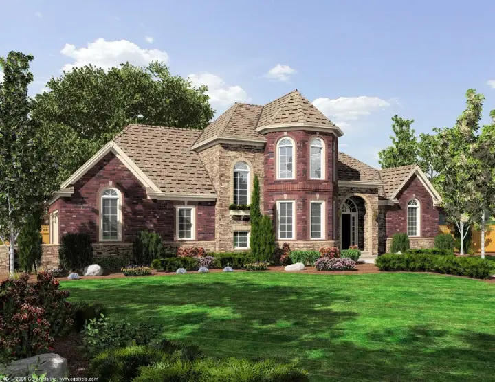 European house plans 23-477 - front exterior, 1,908 sq ft, 3 bed, 2 bath house plans | Monster House Plans