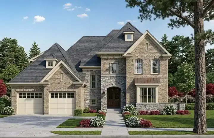 European house plans 23-502 - front exterior, 3,287 sq ft, 4 bed, 3 bath house plans | Monster House Plans