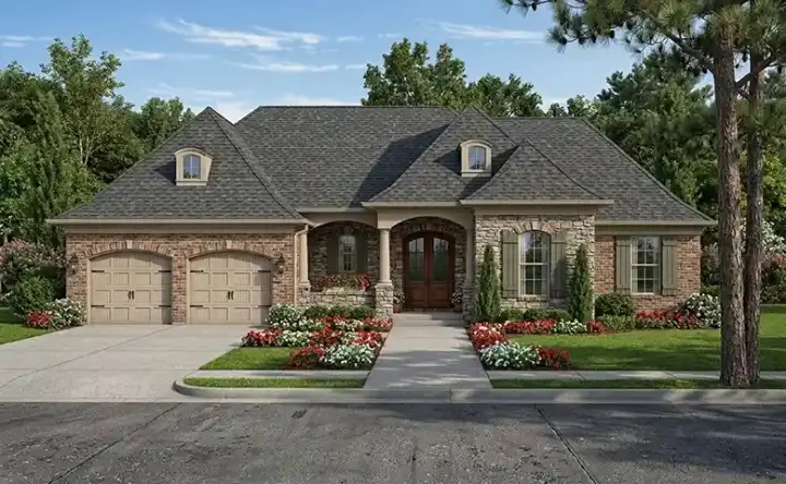 French Country house plans 23-572 - front exterior, 1,823 sq ft, 3 bed, 2 bath house plans | Monster House Plans
