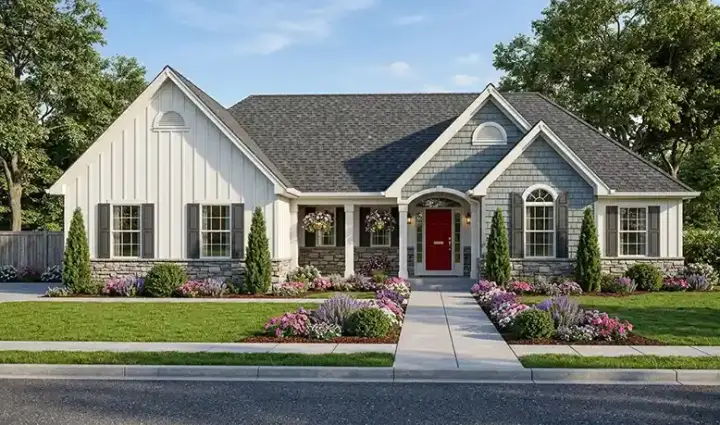 European house plans 23-579 - front exterior, 1,706 sq ft, 3 bed, 2 bath house plans | Monster House Plans