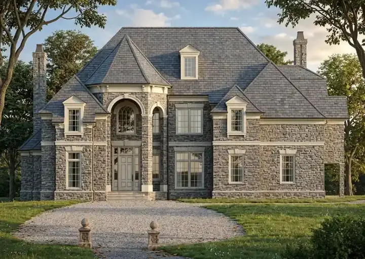 European house plans 24-112 - front exterior, 3,660 sq ft, 3 bed, 4 bath house plans | Monster House Plans
