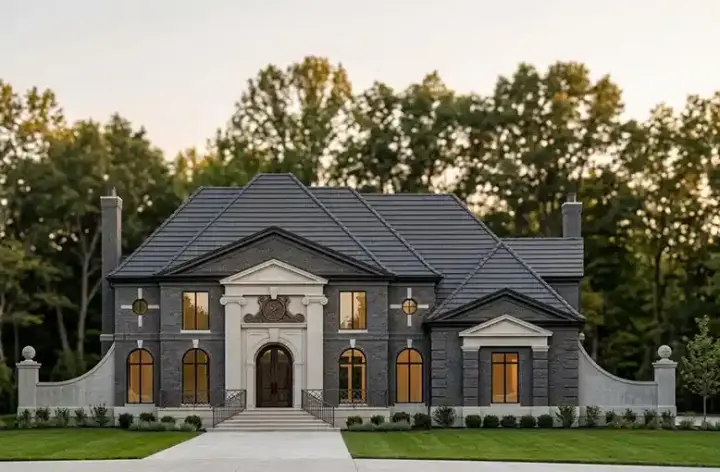 European house plans 24-130 - front exterior, 4,390 sq ft, 4 bed, 3 bath house plans | Monster House Plans