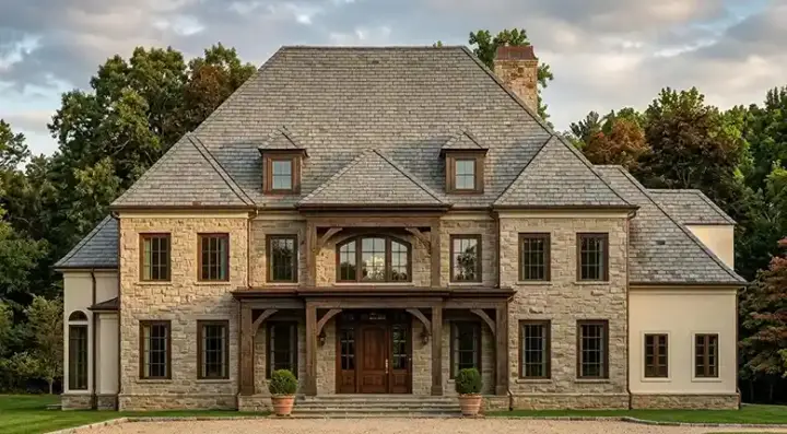 European house plans 24-137 - front exterior, 5,402 sq ft, 5 bed, 5 bath house plans | Monster House Plans