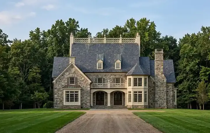 European house plans 24-141 - front exterior, 3,276 sq ft, 4 bed, 4 bath house plans | Monster House Plans